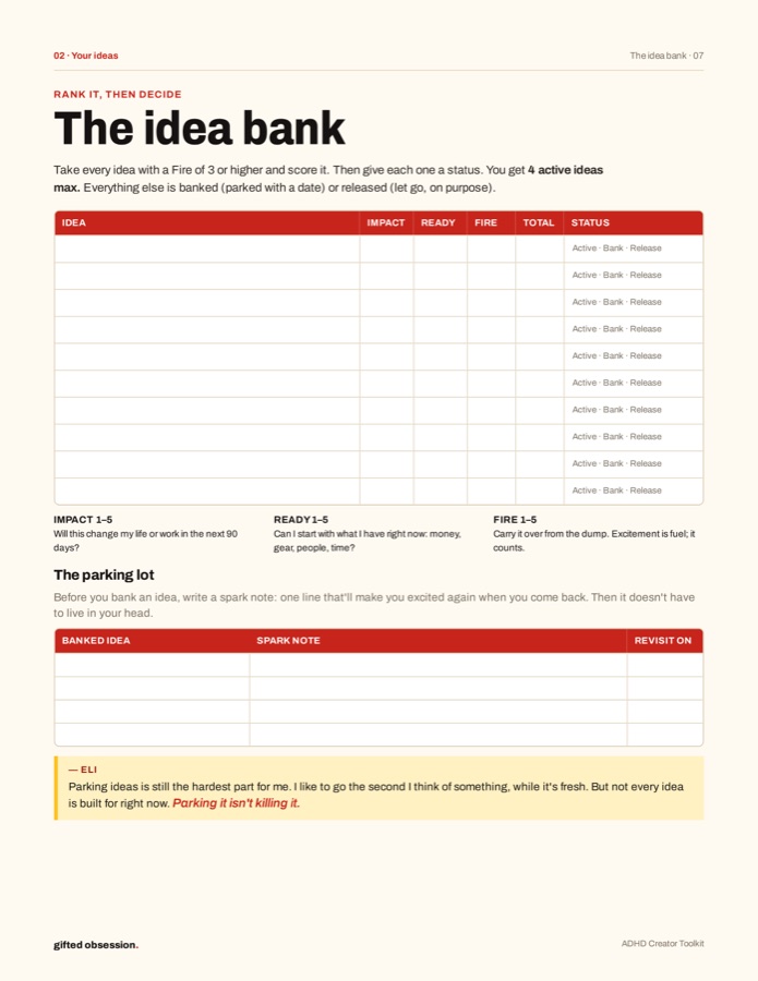 The idea bank worksheet