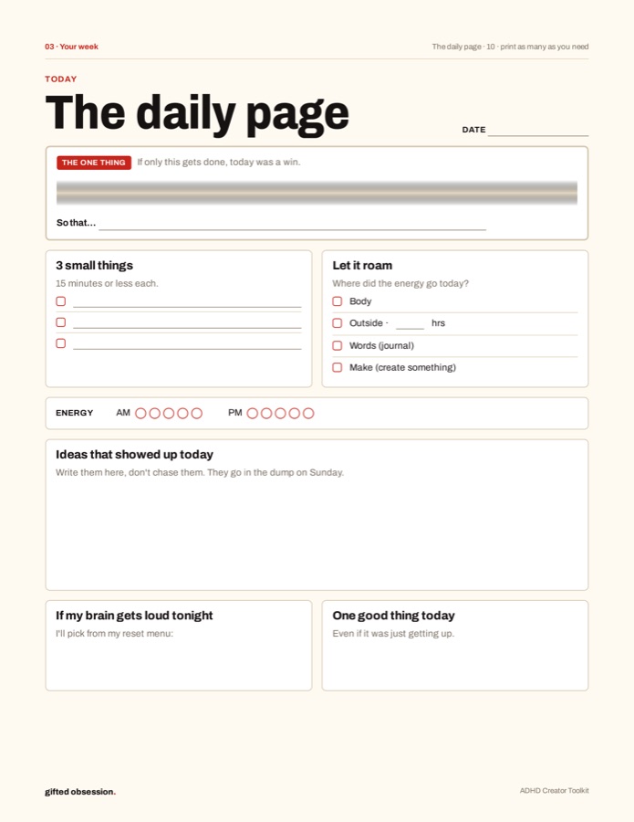 The daily page worksheet