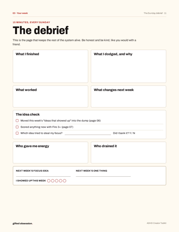 The Sunday debrief worksheet